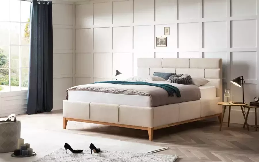 Leonique Gestoffeerd bed Balaine met lattenbodem bedkist ook met 7-zones-pocketveringsmatras