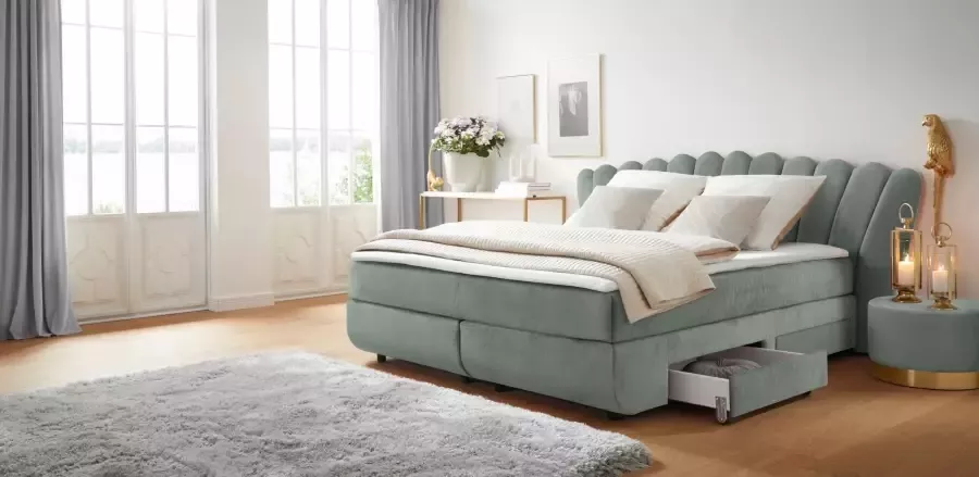 Leonique Boxspring Fleurir Breedte 180 cm- met praktische laden! Topmatras inclusief! In 3 verschillende ligbreedtes: 90 140 en 180 cm.
