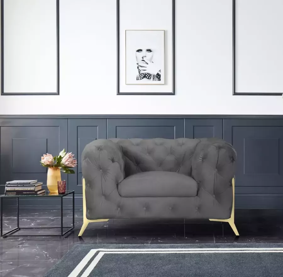Leonique Chesterfield-fauteuil Amaury luxueuze capitonnage in een moderne look naar keuze voeten in chroomkleur goudkleur of zwart