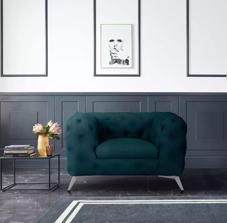 Leonique Chesterfield-fauteuil Glynis luxueuze capitonnage moderne chesterfield look kleur van de poten ter keuze - Foto 1