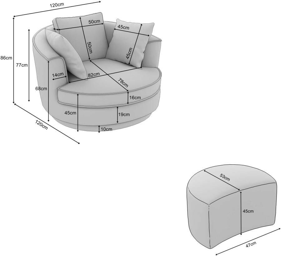Leonique Draaibare fauteuil Maisie Set aanbieding in MEGA CORD ribfluweel grote fauteuil draaibaar met bijpassende voetenbank poef (2 stuks) - Foto 2