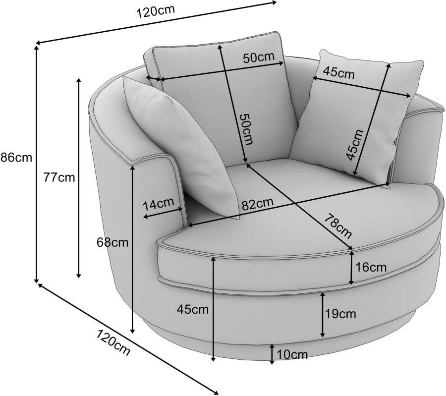 Leonique Draaibare fauteuil Maisie Grote draaifauteuil in MEGA CORD ribfluweel 360 graden draaibaar met 3 sierkussens - Foto 2