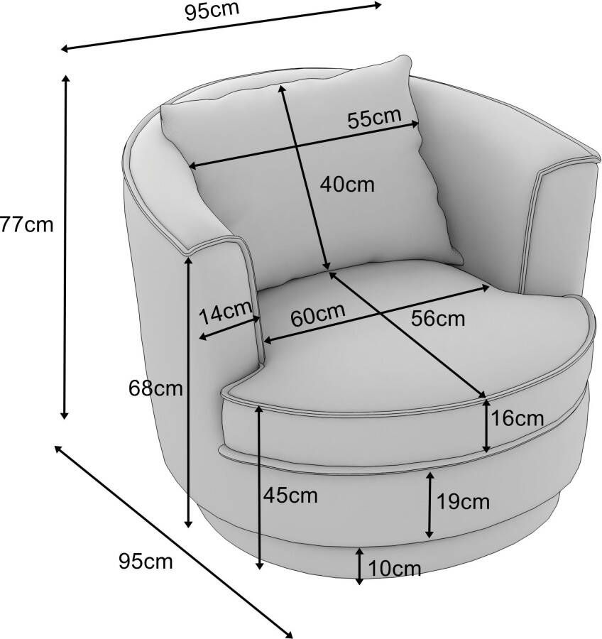 Leonique Draaibare fauteuil Maisie trendy stof mega cord 360 graden draaibaar met 1 sierkussen 55 x 40 cm - Foto 1