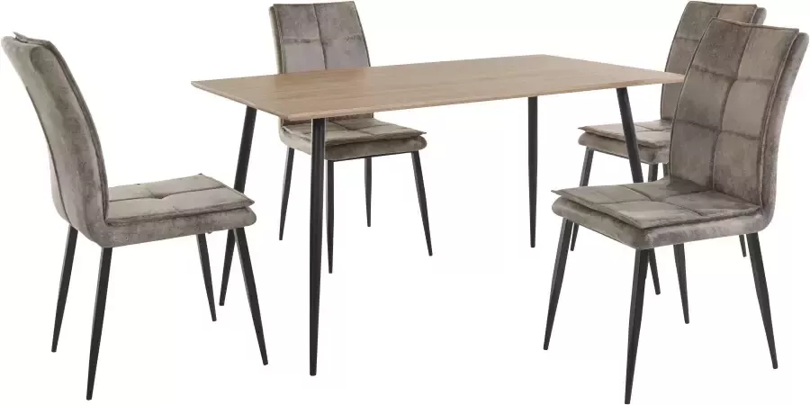 Leonique Eethoek Dino + Lima Set 5-delig tafel in eiken-look en 4 eetkamerstoelen (5-delig) - Foto 3
