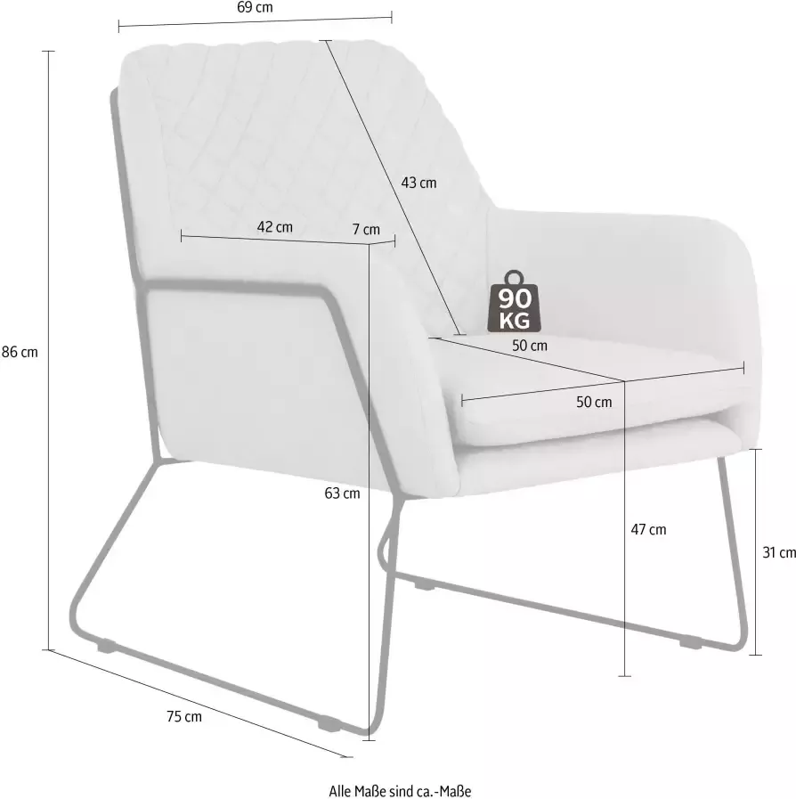 Leonique Fauteuil Olo met ruit-stempeldruk in de rugleuning en beugelonderstel van metaal - Foto 2