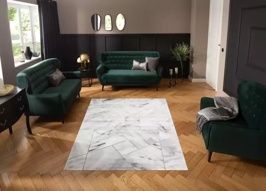 Leonique Vloerkleed Lerina Marmer-design geometrisch motief reliëfeffect korte pool