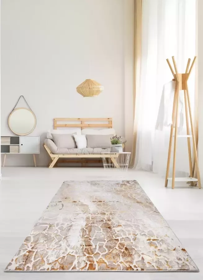 Leonique Vloerkleed Sander modern design vloerkleden in marmer-look met goudkleurige accenten