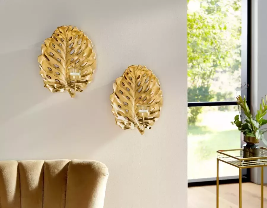Leonique Wandkaarsenhouder Leaf goud modern glamoureus polyresine (kunststeen) goudkleur - Foto 1