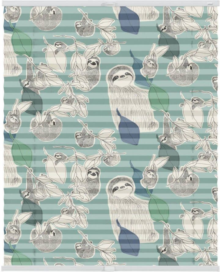 LICHTBLICK Plissé Klemmfix zonder boren ondoorzichtig Sloths on turquoise groen (1 stuk) - Foto 3