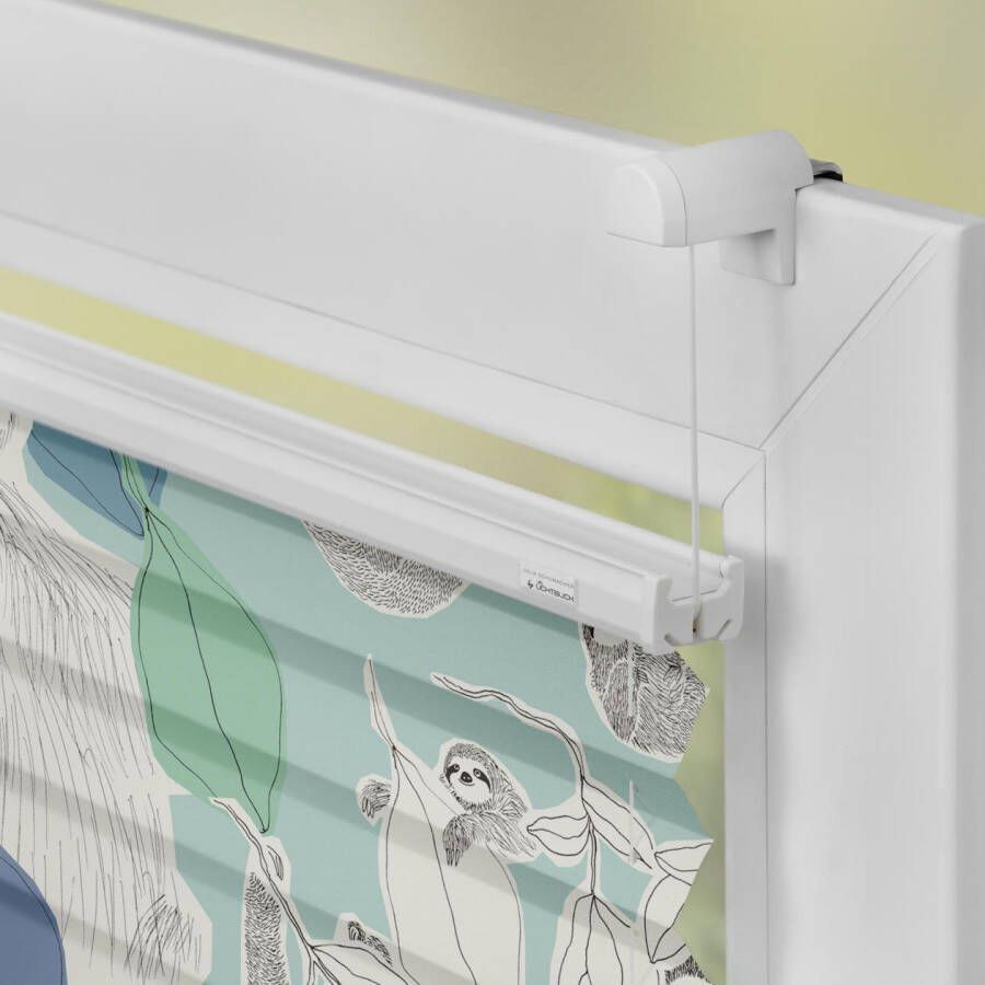 LICHTBLICK Plissé Klemmfix zonder boren ondoorzichtig Sloths on turquoise groen (1 stuk)