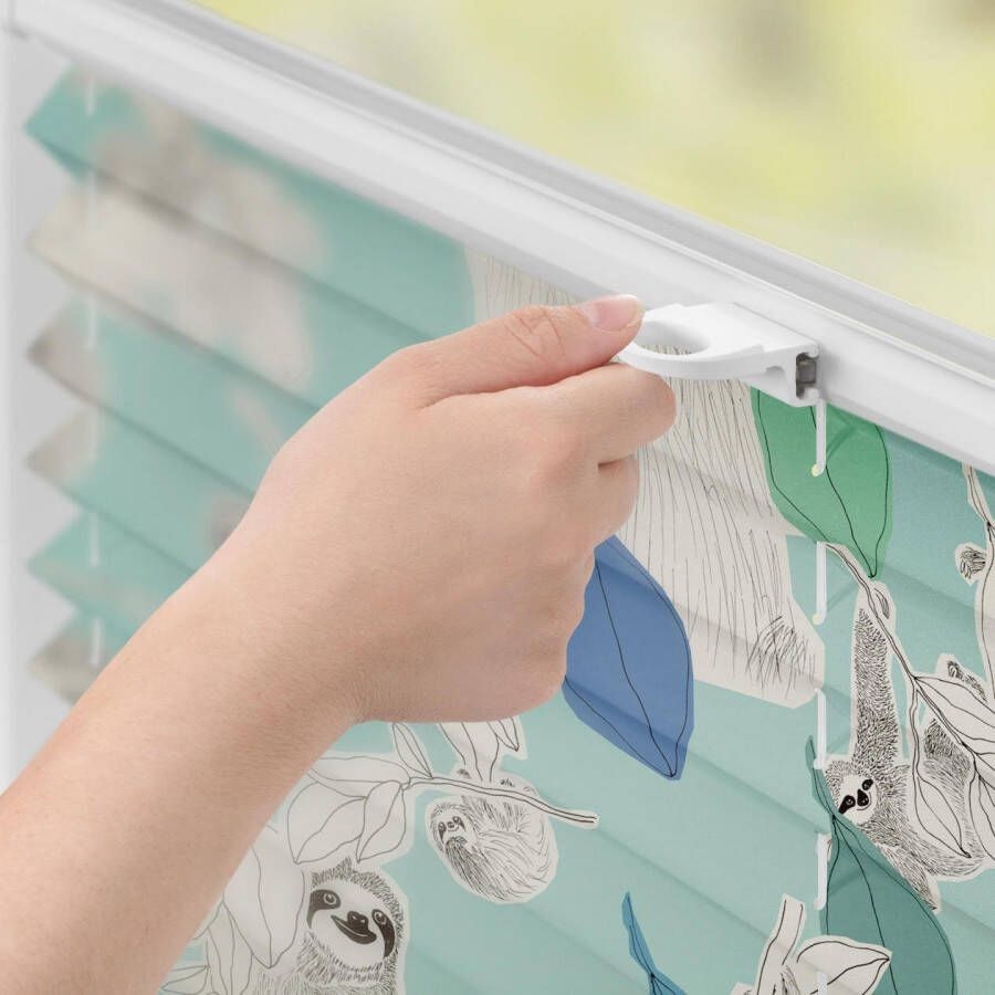 LICHTBLICK Plissé Klemmfix zonder boren ondoorzichtig Sloths on turquoise groen (1 stuk) - Foto 2