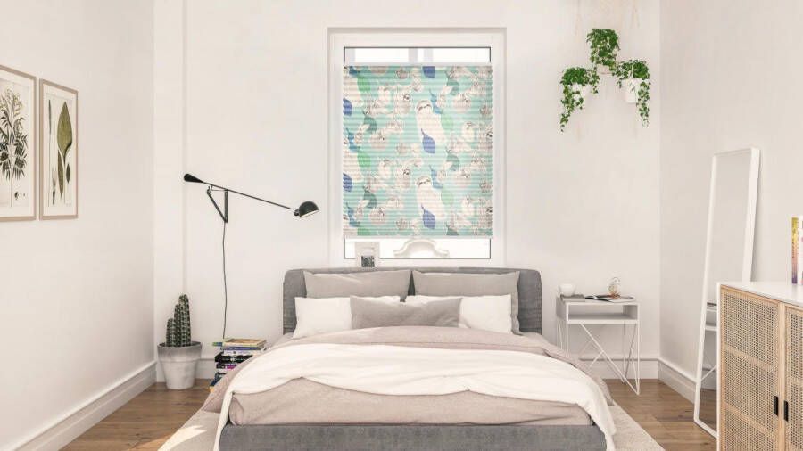 LICHTBLICK Plissé Klemmfix zonder boren ondoorzichtig Sloths on turquoise groen (1 stuk) - Foto 4