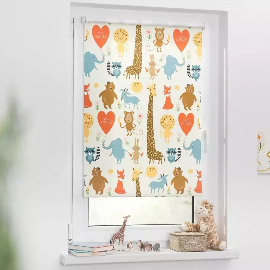 LICHTBLICK Rolgordijn met zijbediening Klemmfix digitaal Cute Animals (1 stuk)