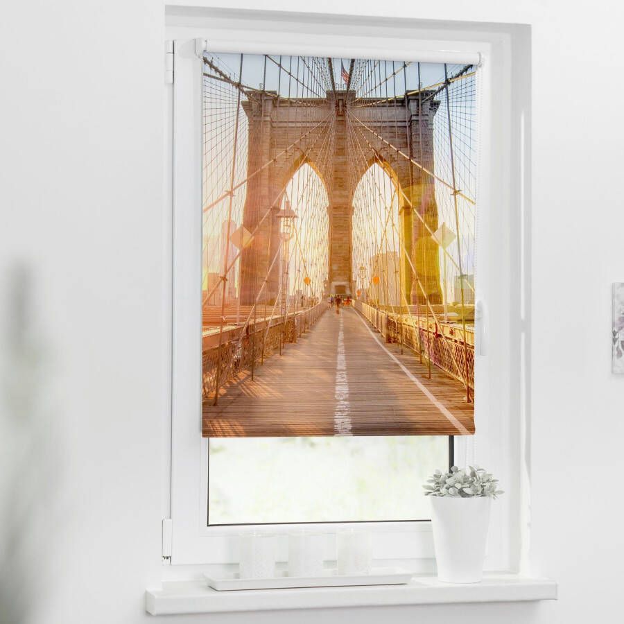 LICHTBLICK Rolgordijn met zijbediening Klemmfix motief Brooklyn Bridge (1 stuk) - Foto 1
