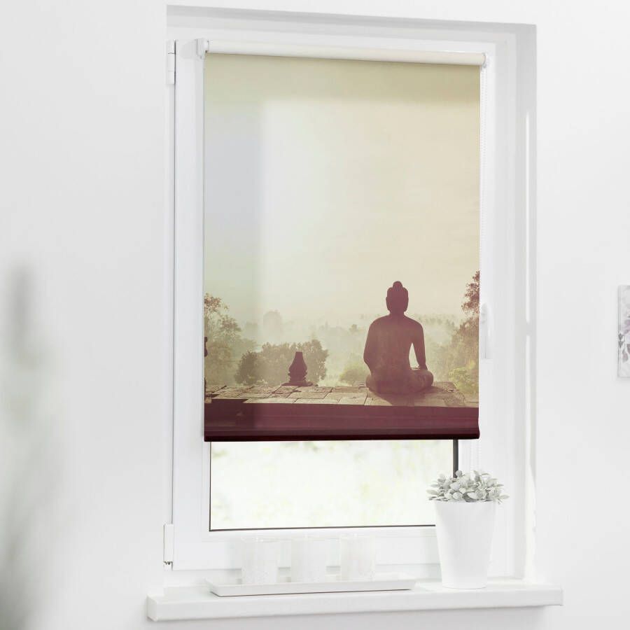 LICHTBLICK Rolgordijn met zijbediening Rolgordijn Klemmfix zonder boren ondoorzichtig tempel Borobudur oranje (1 stuk) - Foto 1