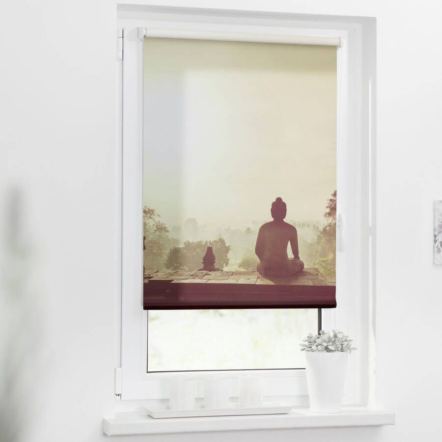 LICHTBLICK Rolgordijn met zijbediening Rolgordijn Klemmfix zonder boren ondoorzichtig tempel Borobudur oranje (1 stuk) - Foto 1