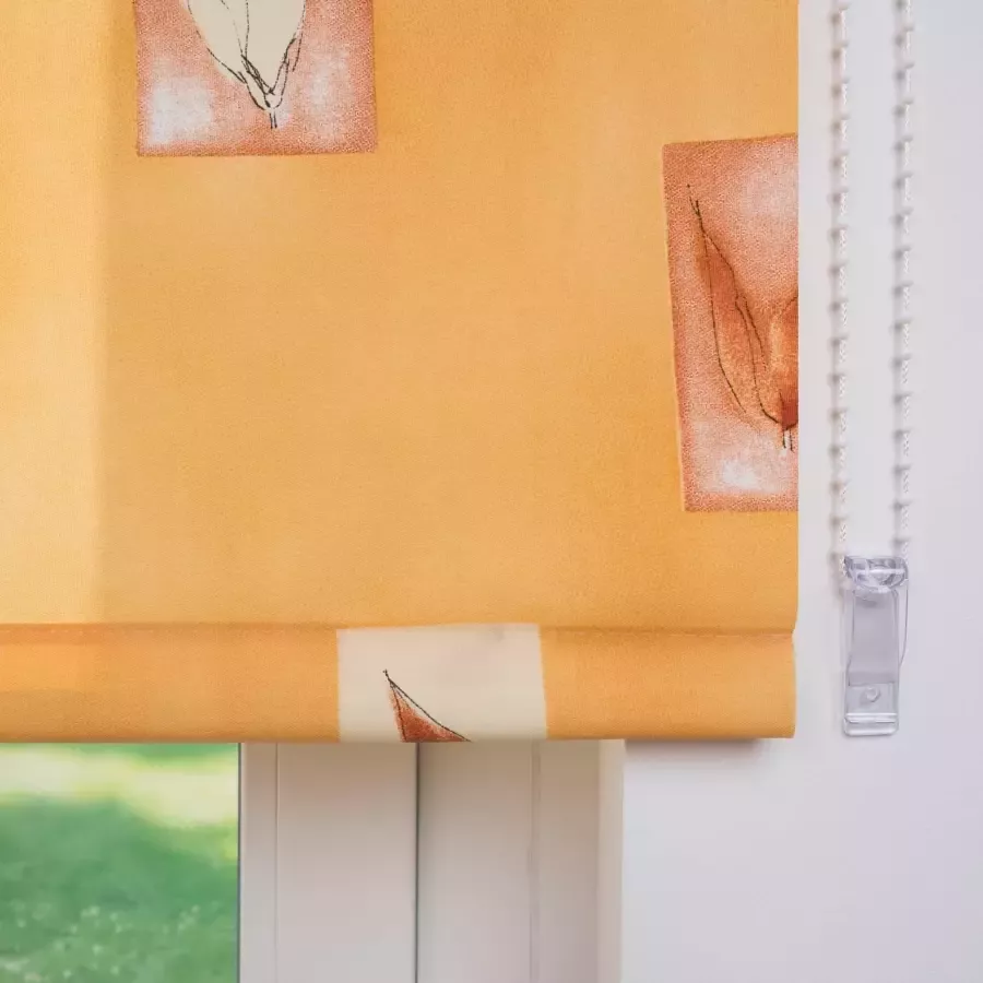 Liedeco Rolgordijn met zijbediening Bloemen oranje Rolgordijn met zijbediening rolgordijn met kettingbediening decoratief rolgordijn bloemen oranje (1 stuk) - Foto 3