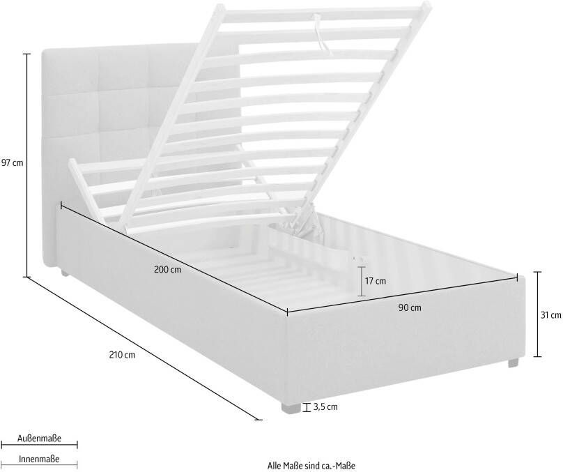 Lüttenhütt Gestoffeerd bed Endres met bedkist naar keuze zonder matras lattenbodem of incl. matras - Foto 5