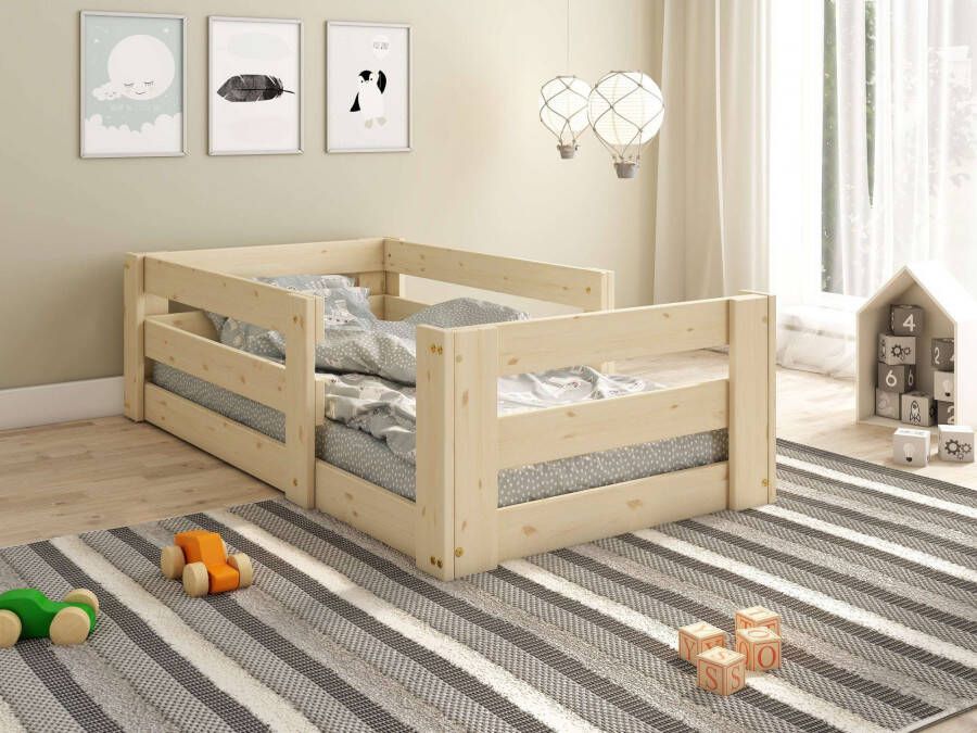 Lüttenhütt Kinderledikant "BILKE " laag bed in montessori stijl gecertificeerd massief hout natuurlijk design - Foto 1