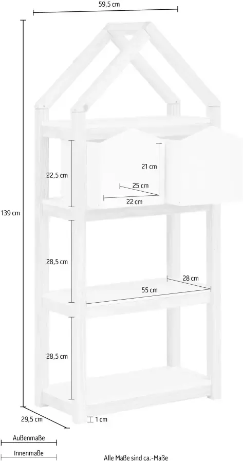 Lüttenhütt Kinderrek Meentje Boekenkast 2 boxen planken en boxen gemaakt van MDF breedte 59 5 cm - Foto 7