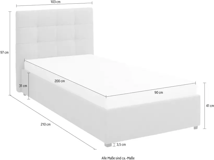 Lüttenhütt Gestoffeerd bed Endres met bedkist naar keuze zonder matras lattenbodem of incl. matras - Foto 6