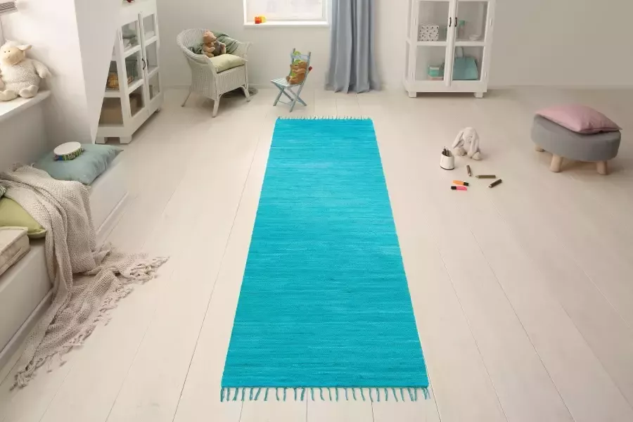 My home Vloerkleed Paul Omkeerbaar tapijt uni handgeweven met franjes 100% katoen loper - Foto 3