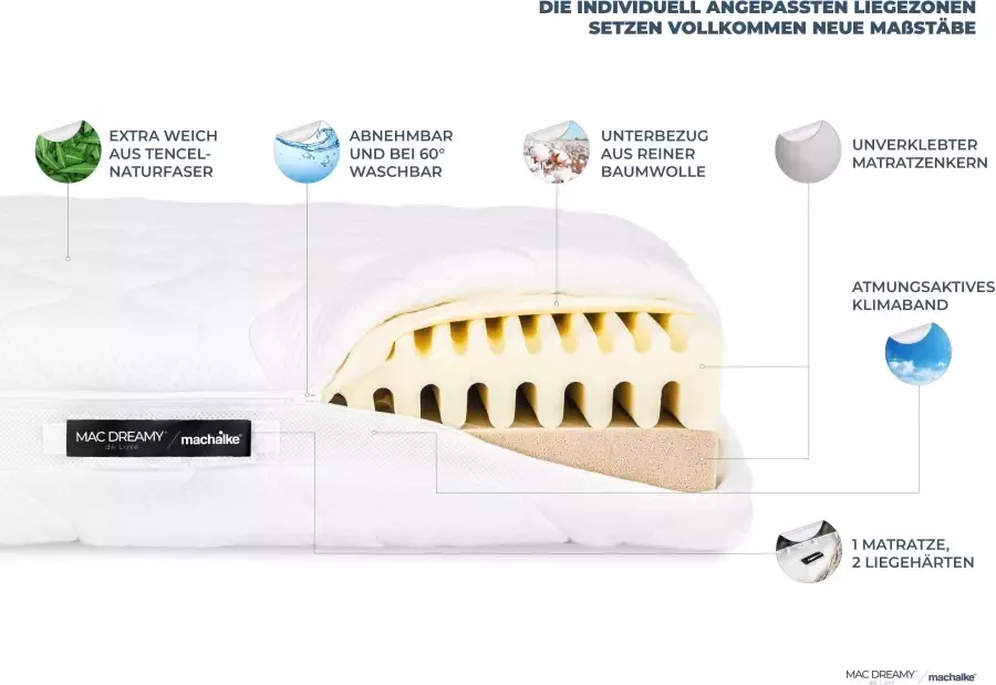 Machalke Koudschuimmatras Mac Dreamy de Luxe Premium matras in verschillende afmetingen luxueuze tweezijdig te gebruiken matras hoogte 20 cm - Foto 8
