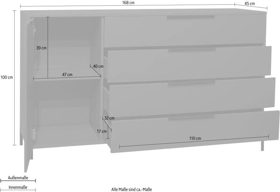 Mäusbacher Highboard Bonnie Breedte 168 cm met vierkant frame - Foto 2