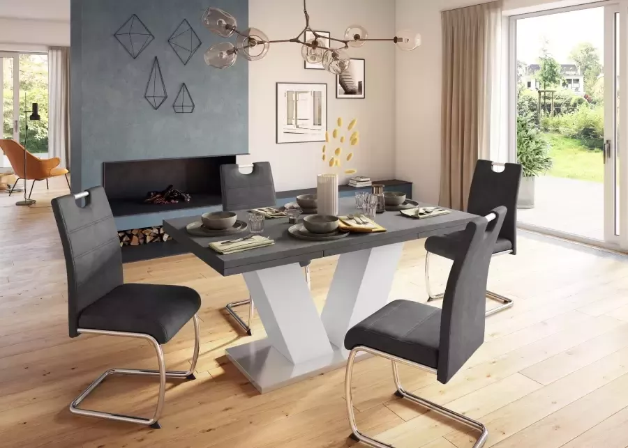 Mäusbacher Eettafel Comfort D met v-frame in wit en met uittrekfunctie breedte 160-260 cm