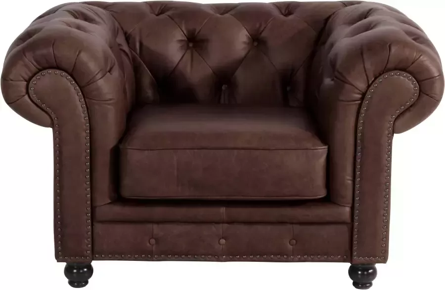 Max Winzer Chesterfield-fauteuil Old England Loungesessel Leren fauteuil met capitonnage & siernagels (set) - Foto 4