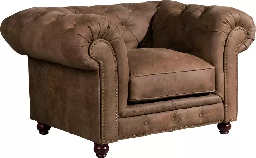 Max Winzer Chesterfield-fauteuil Old England Loungesessel Leren fauteuil met capitonnage & siernagels (set) - Foto 8