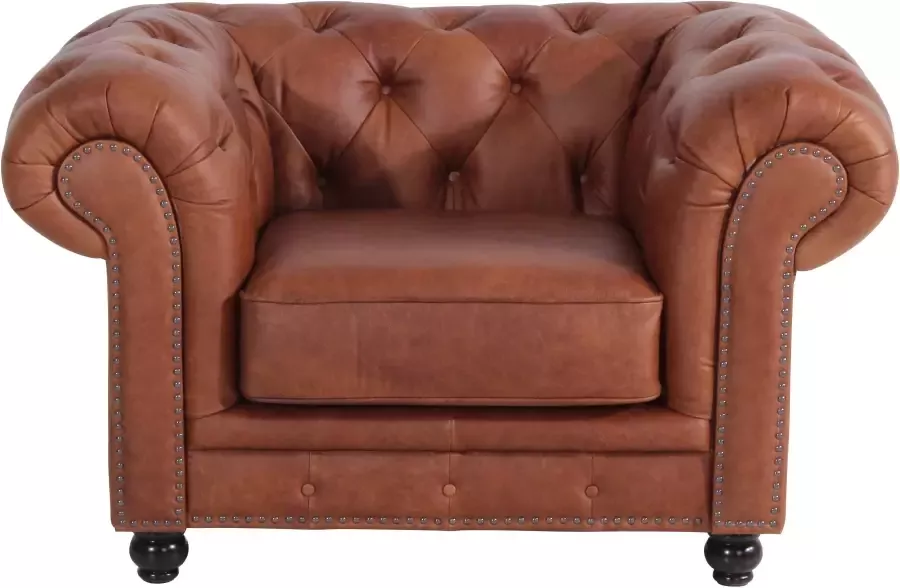 Max Winzer Chesterfield-fauteuil Old England Loungesessel Leren fauteuil met capitonnage & siernagels (set) - Foto 5