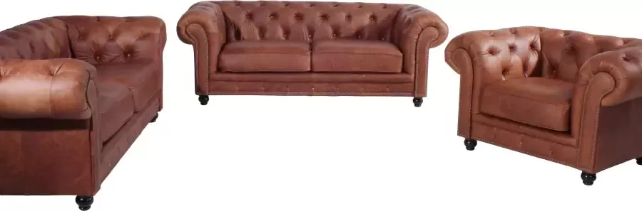 Max Winzer Chesterfield-fauteuil Old England Loungesessel Leren fauteuil met capitonnage & siernagels (set) - Foto 9