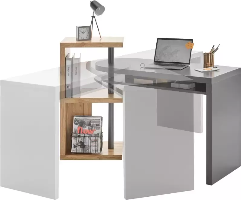 MCA furniture Bureau Moura met kastelement hoogglans-wit tafelblad draaibaar breedte 145 cm - Foto 7