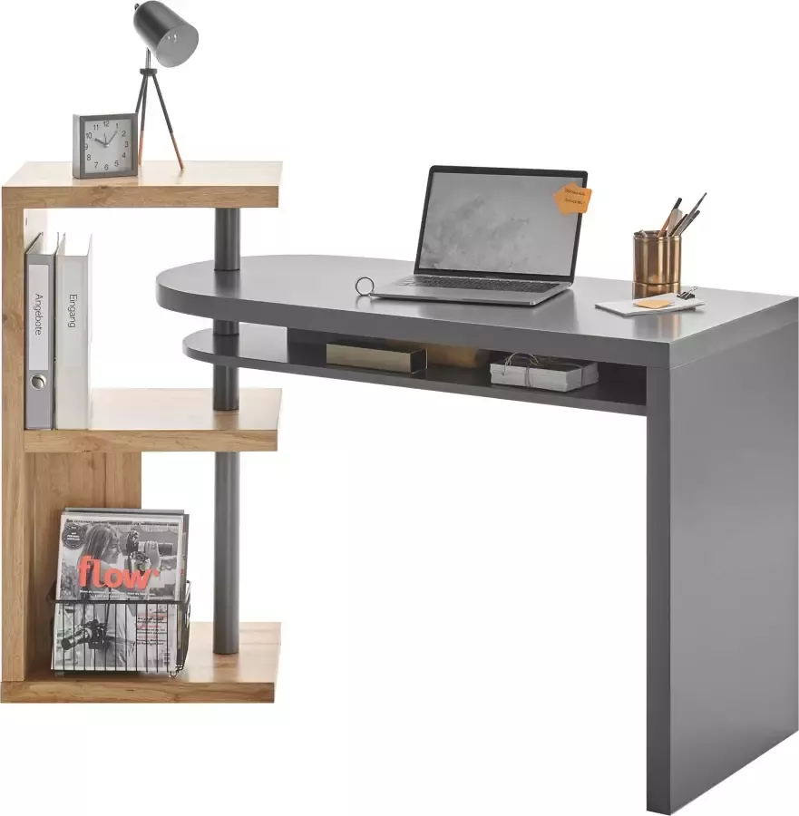 MCA furniture Bureau Moura met kastelement hoogglans-wit tafelblad draaibaar breedte 145 cm