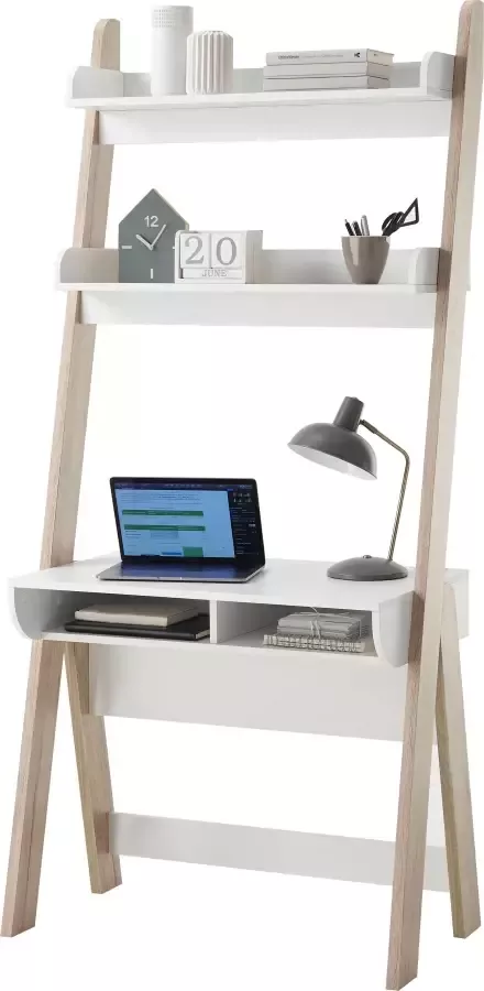 MCA furniture Bureau Viterbo Staand rek met bureau matwit lichteiken decor breedte 85 cm - Foto 3