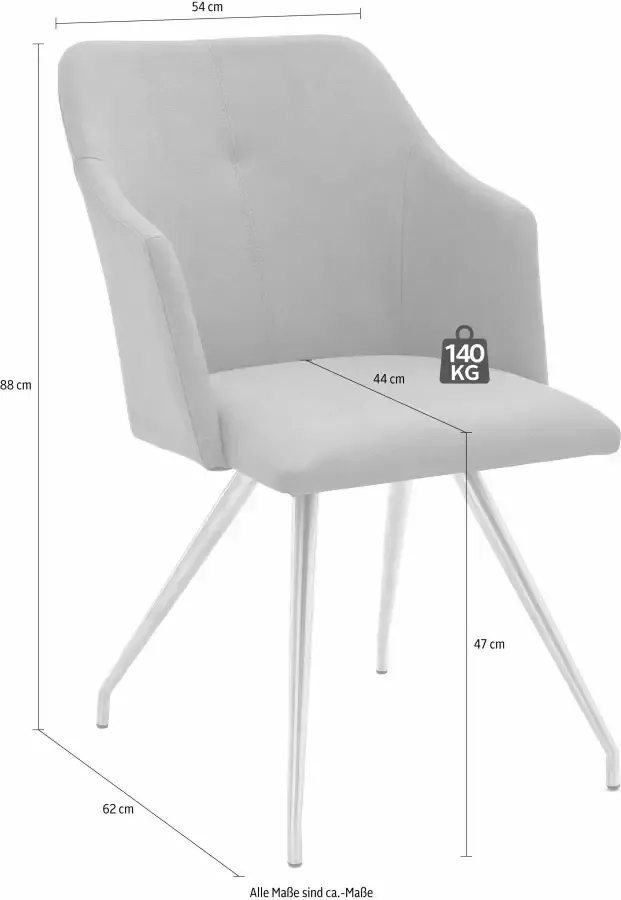 MCA furniture Eetkamerstoel Madita 4 voet stoel B-hoekig Stoel belastbaar tot max. 140 kg (set 2 stuks) - Foto 2