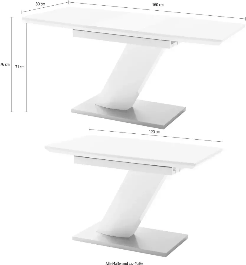 MCA furniture Eettafel Galina Bootvorm in wit met synchroon uittreksysteem voorgemonteerd veiligheidsglas