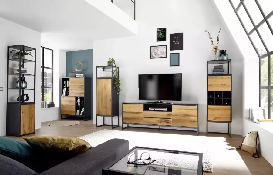 MCA furniture Rek Asmara met front in eikenfineer frame metaal grijs - Foto 2