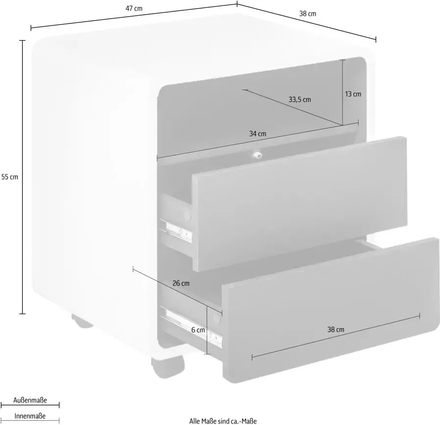 MCA furniture Kastje op wieltjes Tadeo matwit details in mat grijs