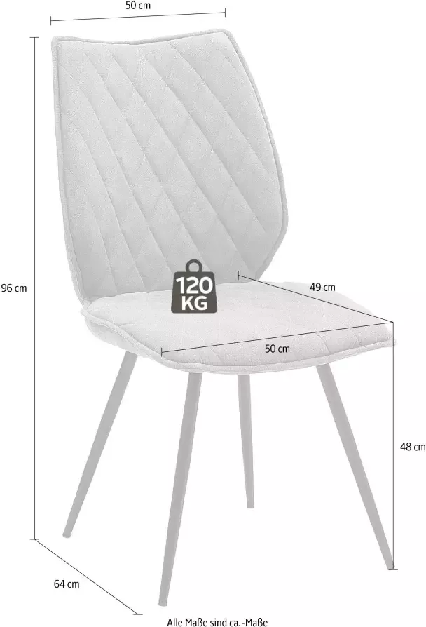 MCA furniture Stoel met 4 poten Navarra set van 2 met bekleding comfortzithoogte 48 cm belastbaar tot 120 kg (2 stuks)