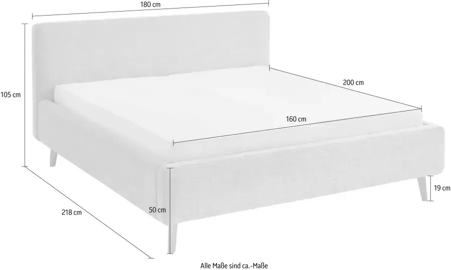 Meise Mobel Meise Möbel Mattis gestoffeerd bed houten basis hoofdbord glad - Foto 9