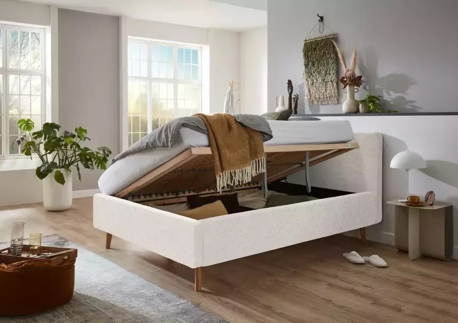 Meise EMOB Bed Dalila 140x200cm teddystof met opbergruimte wit Gestoffeerde tweepersoonsbedden Wit Polyester Gestoffeerde tweepersoonsbedden Tweepersoons Normaal bed Op voorraad - Foto 3