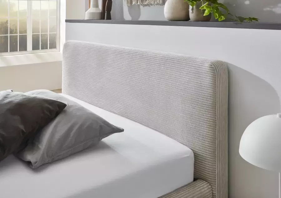 Meise EMOB Bed Madras 140x200cm met opbergruimte ribfluweel beige Gestoffeerde tweepersoonsbedden Beige Velours; Polyester Gestoffeerde tweepersoonsbedden Tweepersoons Normaal bed Op voorraad - Foto 6