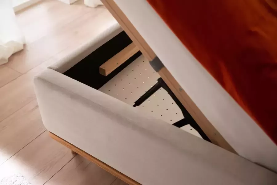 Meise EMOB Gecapitonneerd bed Cézanne 160x200cm met opbergruimte beige eik Gestoffeerde tweepersoonsbedden Beige Polyester Gestoffeerde tweepersoonsbedden Tweepersoons Normaal bed Op voorraad - Foto 6