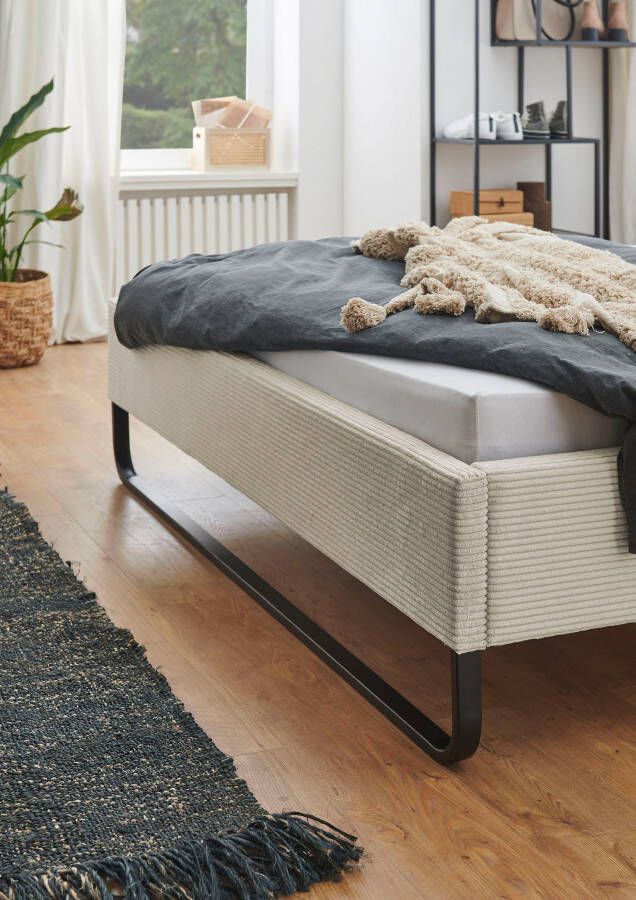 Meise.möbel Gestoffeerd bed Swing gemaakt van ribfluweel met zwarte metalen frame - Foto 2