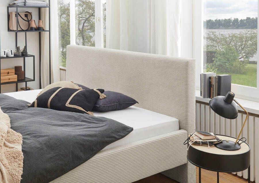 Meise.möbel Gestoffeerd bed Swing gemaakt van ribfluweel met zwarte metalen frame