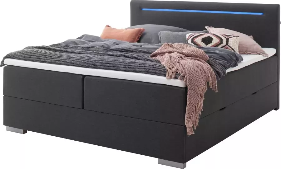 Meise.möbel Boxspring Las Vegas 2 inclusief ledverlichting in het hoofdbord met bedkist en topmatras - Foto 4