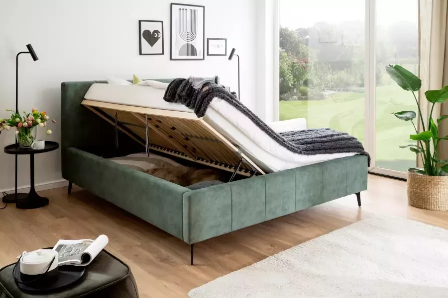 Meise Mobel Meise Möbel Lizzano gestoffeerd bed metalen basis hoofdbord verticale laden - Foto 3