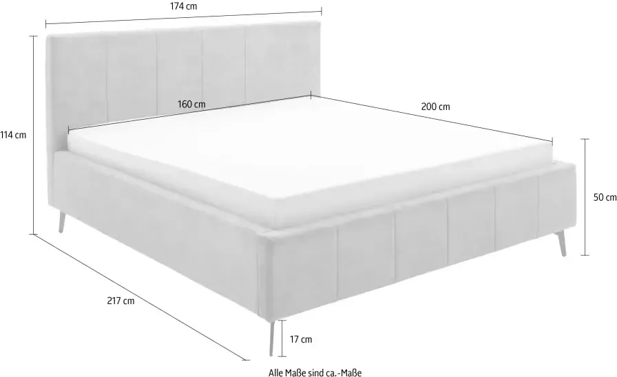 Meise Mobel Meise Möbel Lizzano gestoffeerd bed metalen basis hoofdbord verticale laden - Foto 12